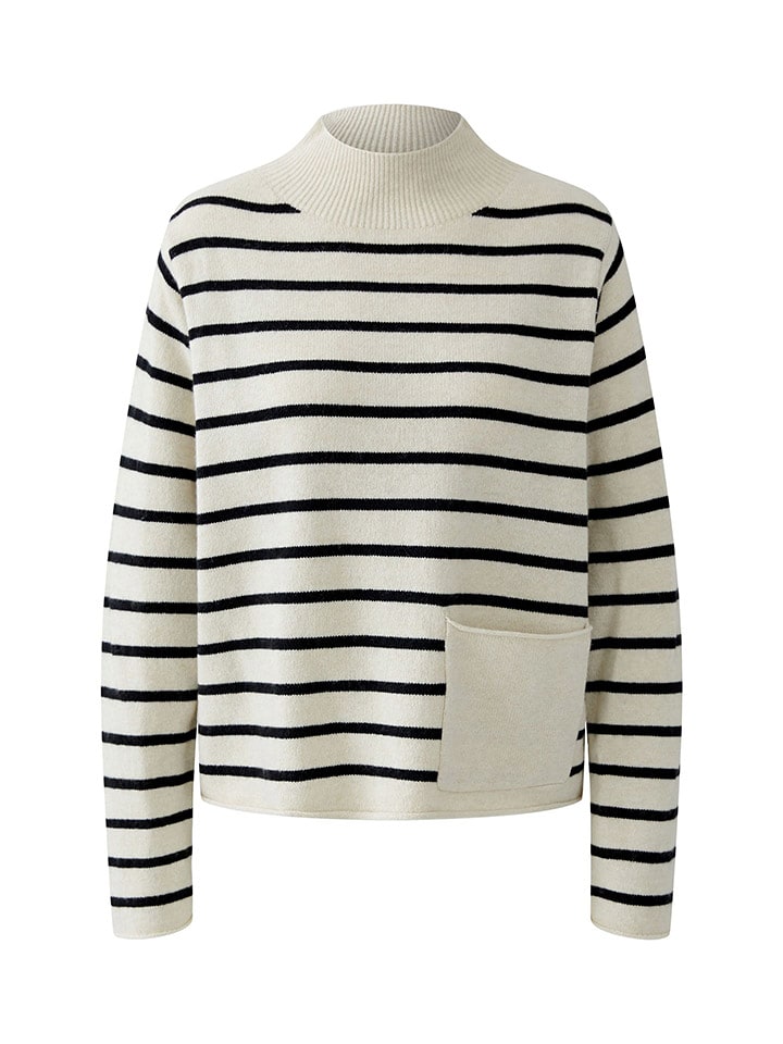Oui Pullover in Creme/ Schwarz - 46% | Größe 42 | Damen-pullover-cardigans
