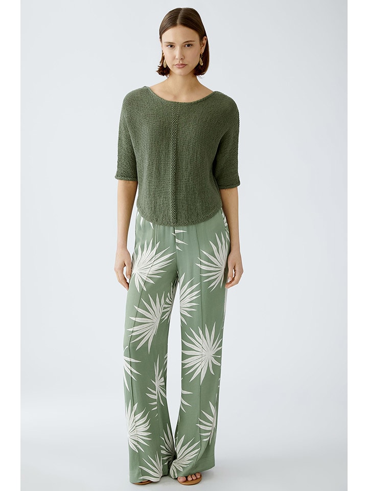 Oui Marlenehose in Grün/ Weiß - 53% | Größe 46 | Damenhosen