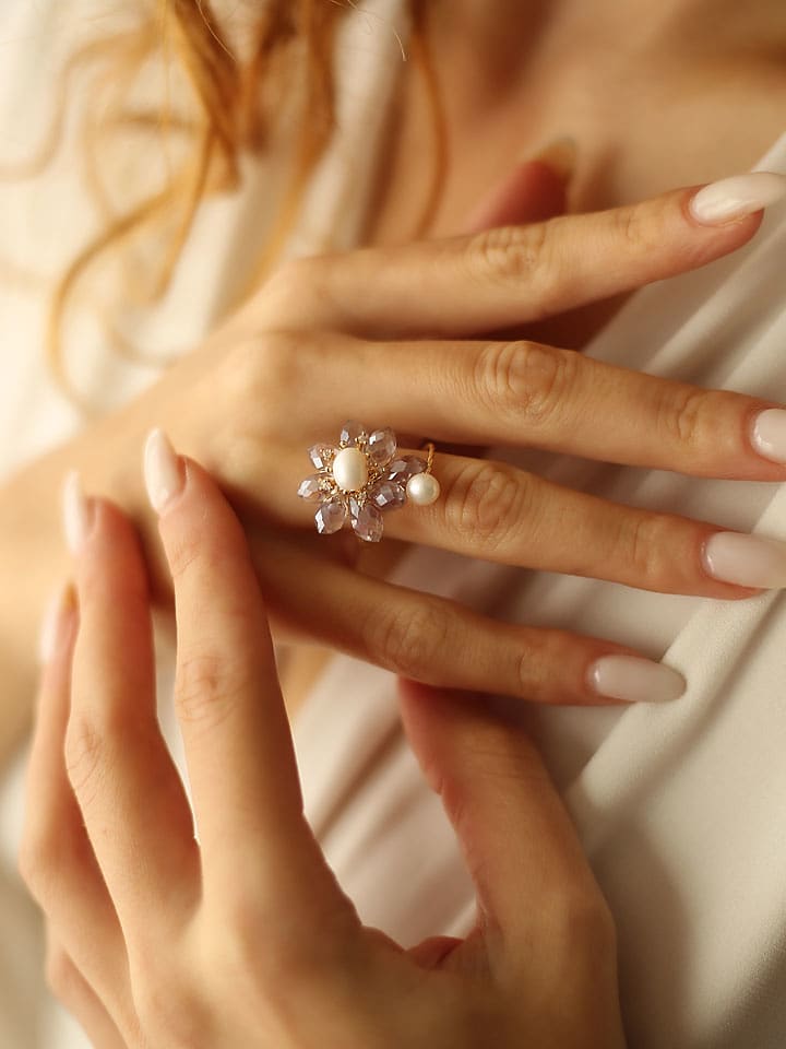 Pierres delicates Vergold. Ring mit Perle und Edelsteinen - 84% | Schmuck