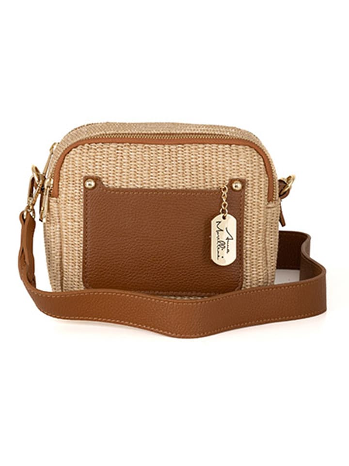 Anna Morellini Leder-Umhängetasche "Ilaria" in Beige/ Hellbraun - (B)20 x (H)17 x (T)8 cm - 75% | Damen-taschen