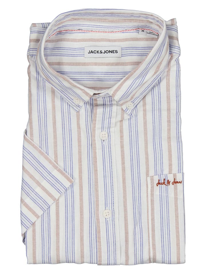 Jack & Jones Hemd "Devin" in Weiß/ Blau - 42% | Größe S | Herren-plussize