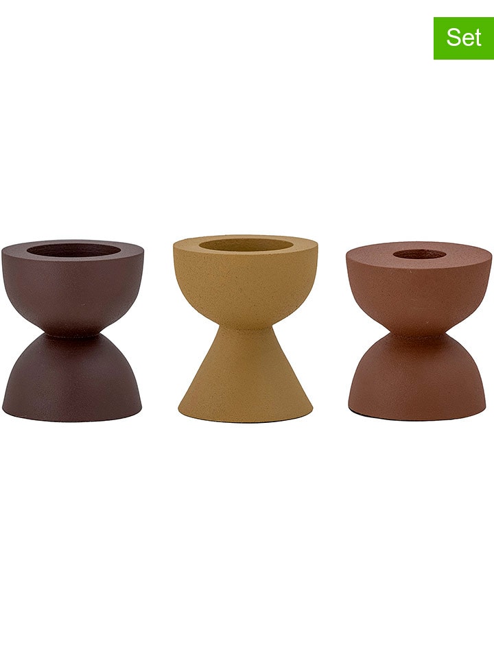 Bloomingville 3er-Set: Kerzenhalter ''Ike'' in Braun/ Hellbraun/ Senf - (B)19 x (H)7 x (T)6 cm - 55% | Kerzen-vasen