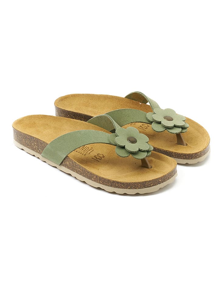 Mandel Leder-Zehentrenner "Lene" in Grün - 54% | Größe 41 | Damen-sandalen