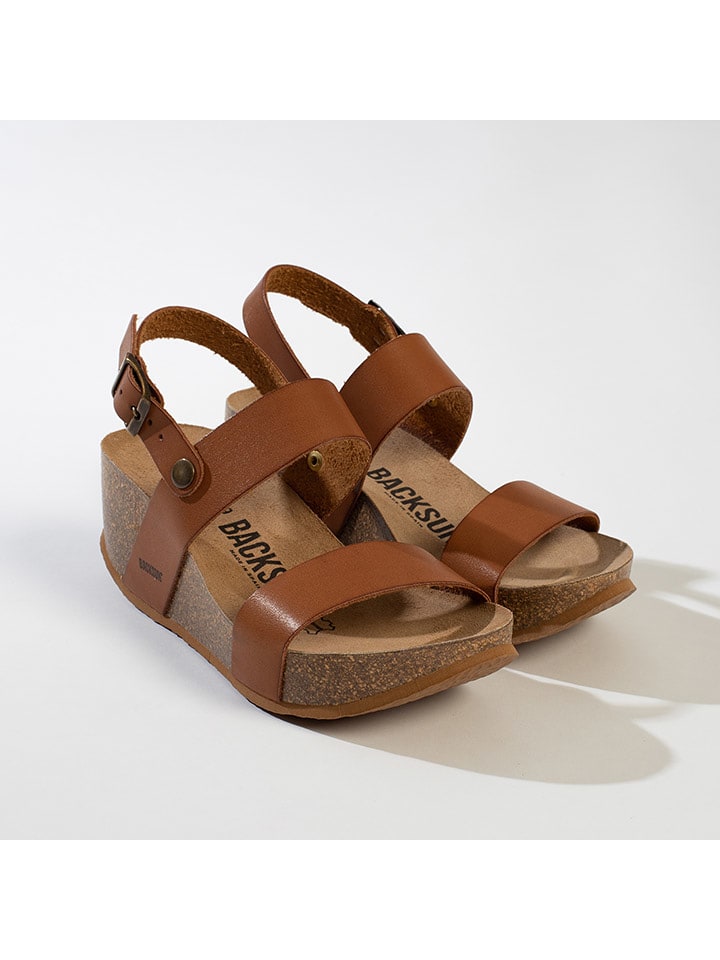 BACKSUN Leder-Keilsandaletten "Cali" in Hellbraun - 66% | Größe 42 | Damen-sandalen