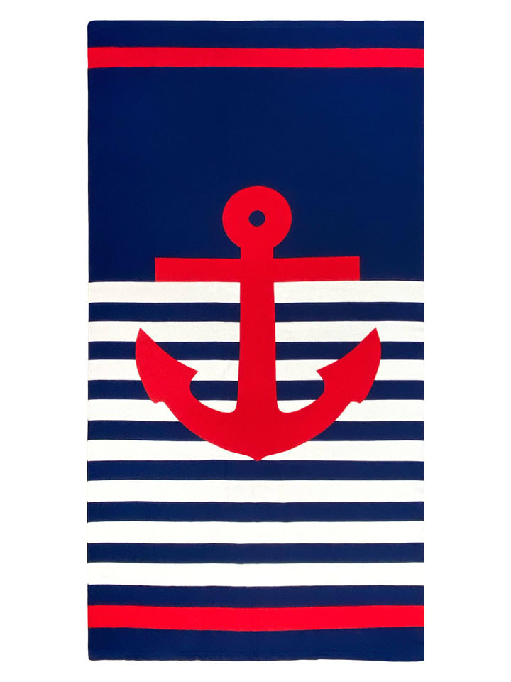 Le Comptoir de la Plage Mikrofaser-Strandtuch ''Studland'' in Dunkelblau/ Weiß/ Rot - (L)170 x (B)90 cm - 52% | Badtextilien