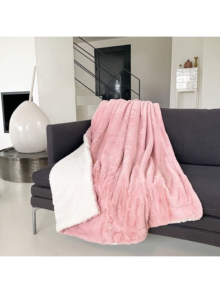 Le Comptoir de la Plage Plaid "Lapin" in Rosa/ Weiß - (L)170 x (B)130 cm - 51% | Decken