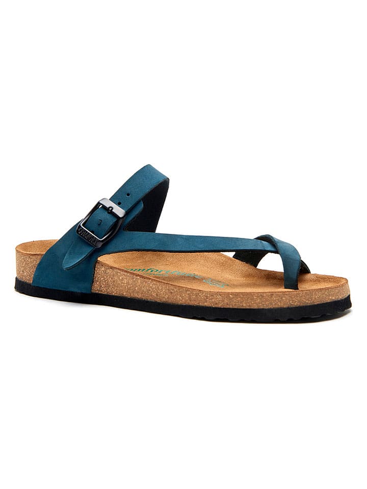 Comfortfusse Leder-Zehentrenner in Dunkelblau - 59% | Größe 38 | Damen-sandalen