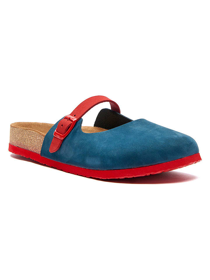 Comfortfusse Leder-Clogs in Dunkelblau/ Rot - 64% | Größe 38 | Damen-pantoletten