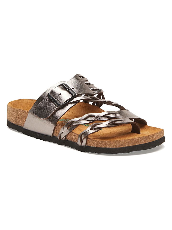 Comfortfusse Leder-Zehentrenner in Silber - 61% | Größe 38 | Damen-sandalen