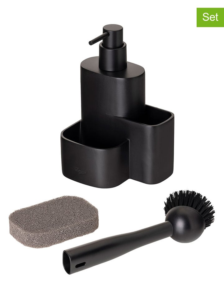 Vigar 3tlg. Set: Spülorganizer "Pocket" in Schwarz - (B)12 x (H)24,5 x (T)10 cm - 31% | Kuechenhelfer