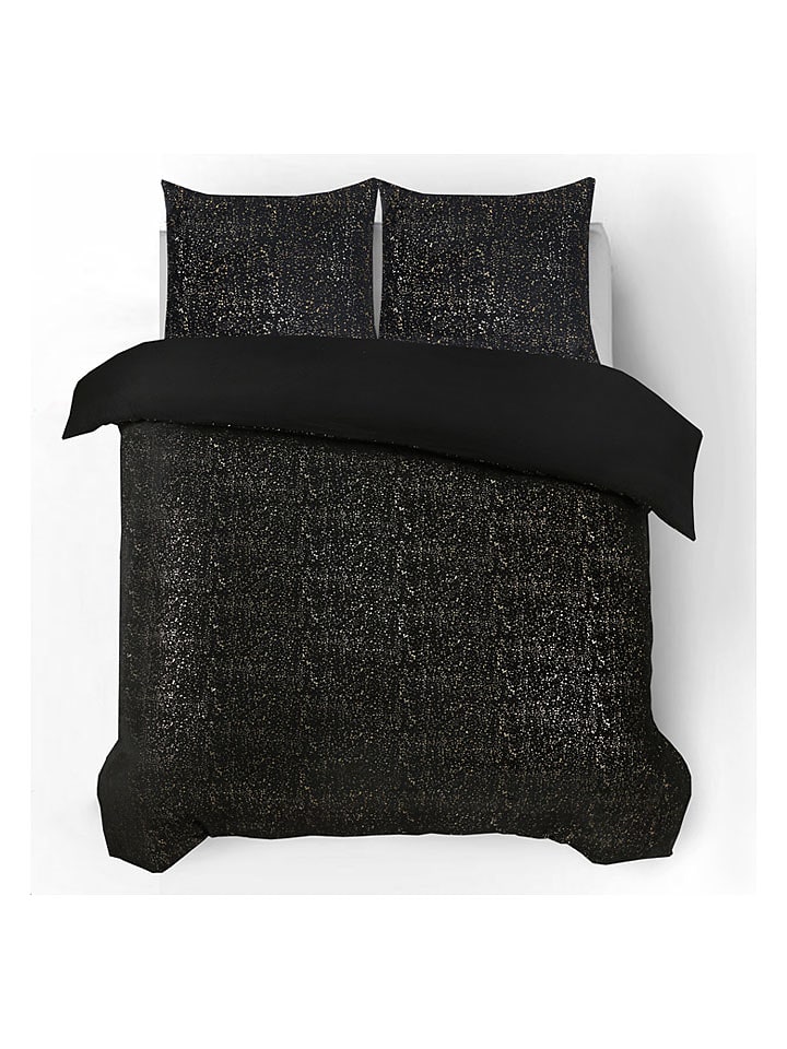 Sleeptime Flanell-Bettwäsche-Set "Glamour" in Schwarz/ Gold - 66% | Größe 200x200/220 cm | Bettwaesche-bettwaren