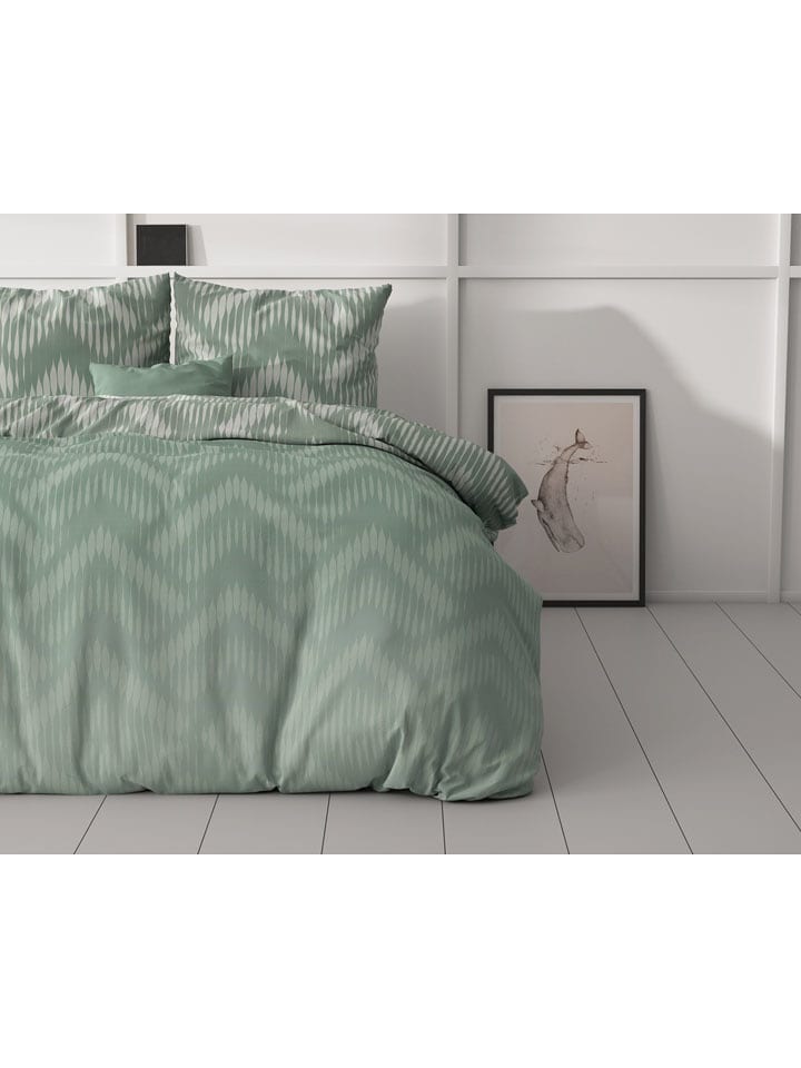 Sleeptime Mikrofaser-Bettwäsche-Set "Wavey Shades" in Mint/ Weiß - 60% | Größe 200x200/220 cm | Bettwaesche-bettwaren