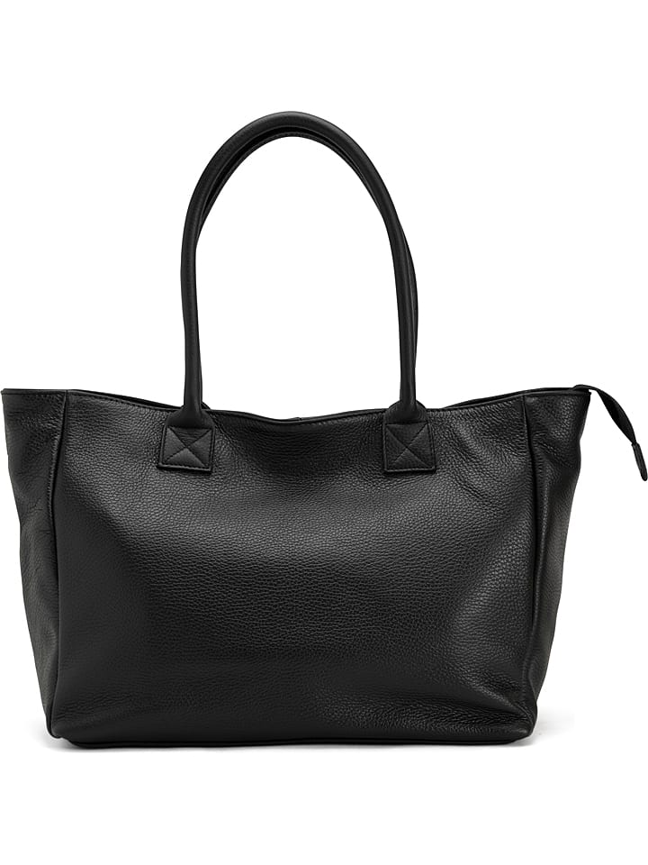 Mia Tomazzi Leder-Schultertasche "Zuara" in Schwarz - (B)35 x (H)27 x (T)16 cm - 75% | Damen-taschen