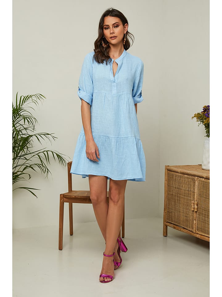 Fleur de Lin Leinen-Kleid "Gabin" in Hellblau - 77% | Größe L | Damen-kleider
