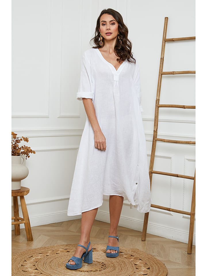 Joséfine Leinen-Kleid in Weiß - 75% | Größe M | Damen-kleider