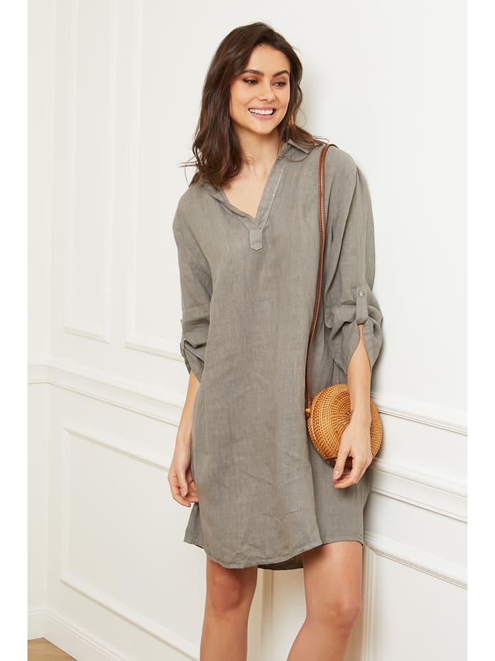 Fleur de Lin Leinen-Kleid "Basta" in Taupe - 72% | Größe S | Damen-kleider