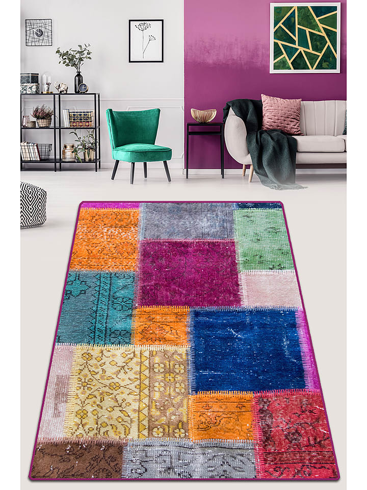 Mioli Kurzflor-Teppich "Color Stitch" in Bunt - 78% | Größe 100x180 cm |