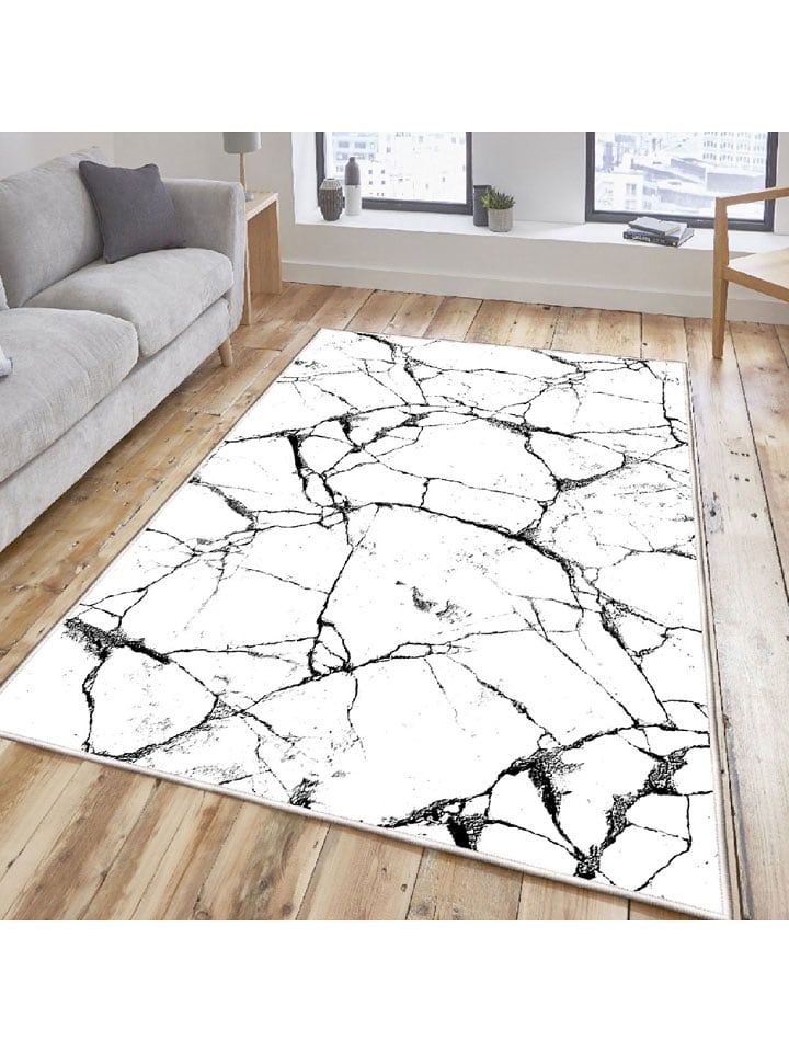Mioli Kurzflor-Teppich "Els" in Weiß/ Schwarz - 75% | Größe 80x300 cm |