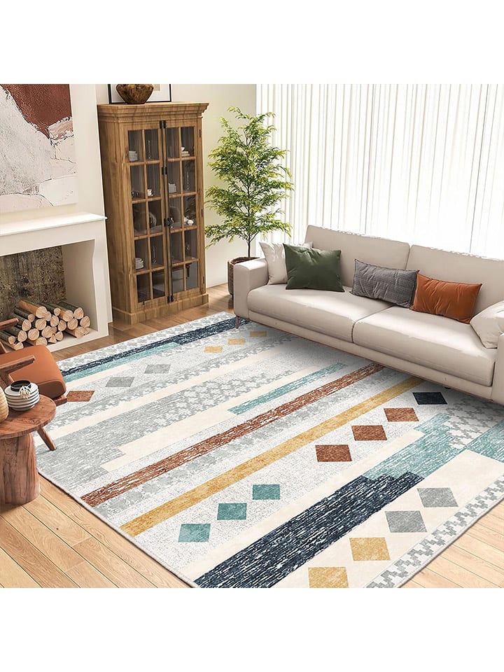 Mioli Kurzflor-Teppich "Infkece" in Creme/ Blau/ Braun - 75% | Größe 80x300 cm |