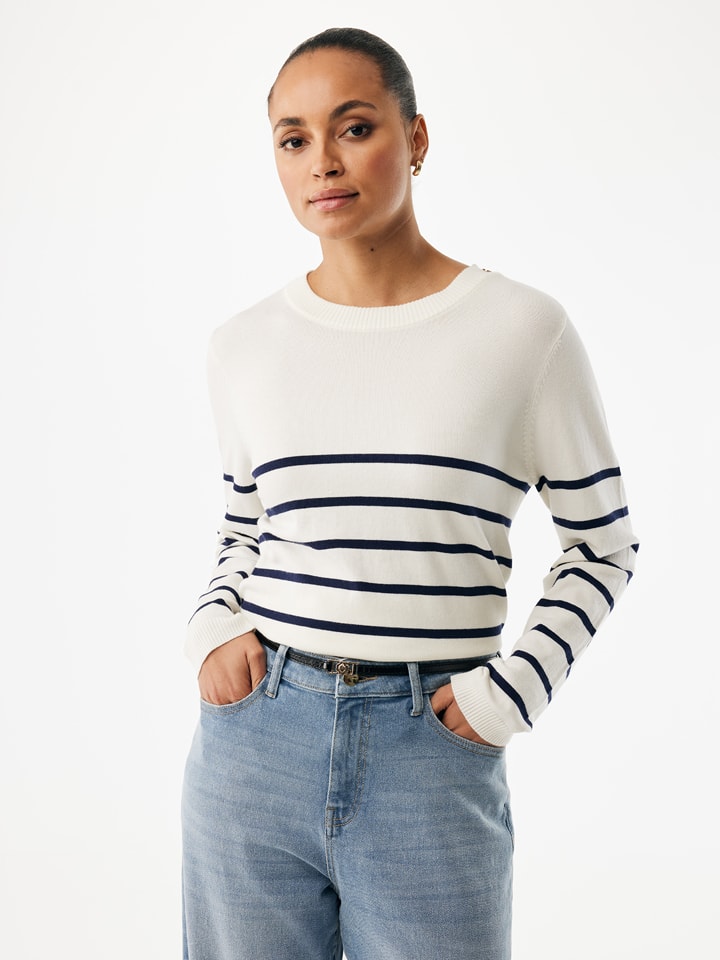 Mexx Pullover "Aster" in Weiß/ Dunkelblau - 53% | Größe M | Damen-pullover-cardigans