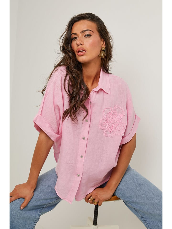Le Monde du Lin Leinen-Bluse in Rosa - 76% | Größe 34/36 | Damen-blusen