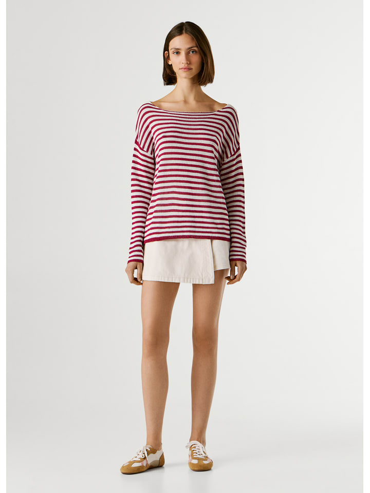 Pepe Jeans Pullover "Kalua" in Rot/ Weiß - 44% | Größe L | Damen-pullover-cardigans