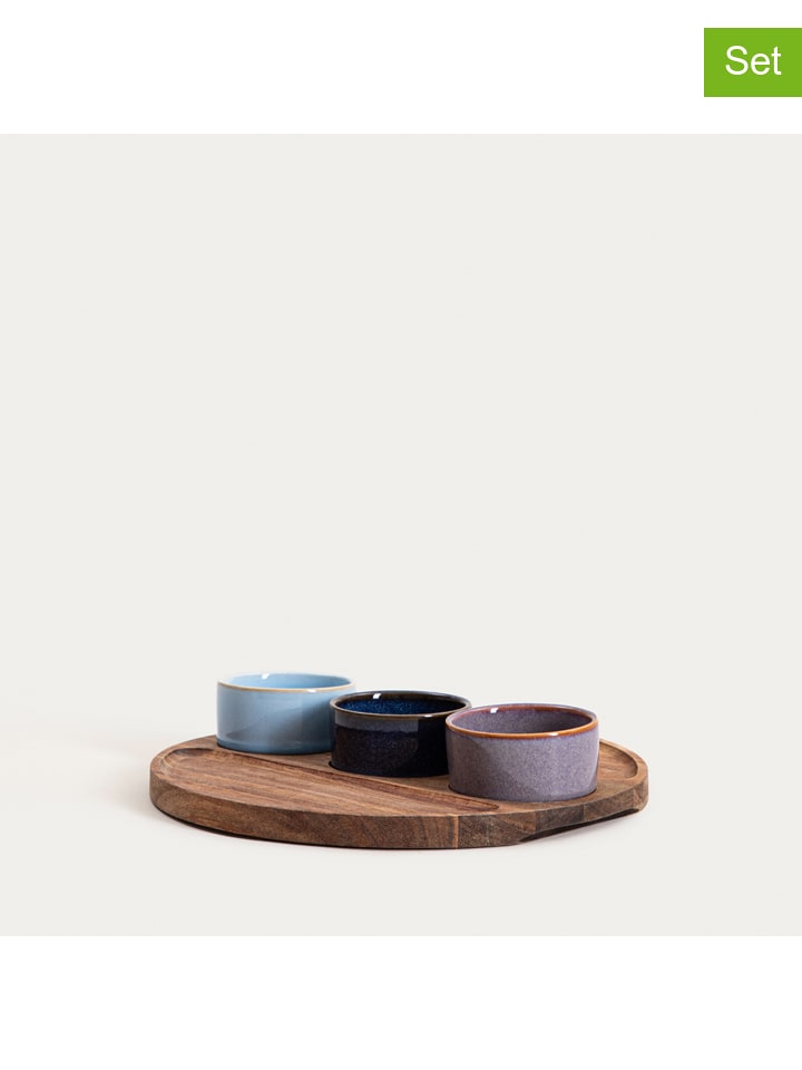 Homla 4tlg. Servier-Set in Hellbraun/ Blau - Ø 25 cm - 11% | Aufbewahren-servieren