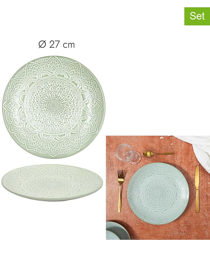 Ethnical Life 6er-Set: Speiseteller ''Sahara'' in Grün - Ø 27 cm - 57% | Gedeckter-tisch