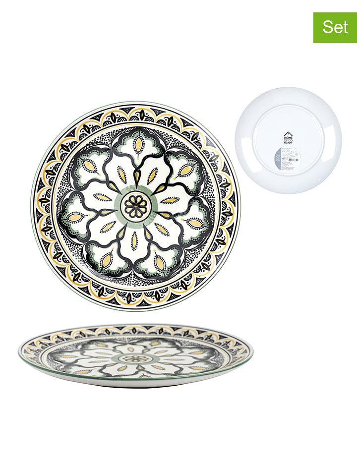 every ware 6er-Set: Speiseteller "Mandala" in Grün/ Weiß/ Schwarz - Ø 26 cm - 58% | Gedeckter-tisch