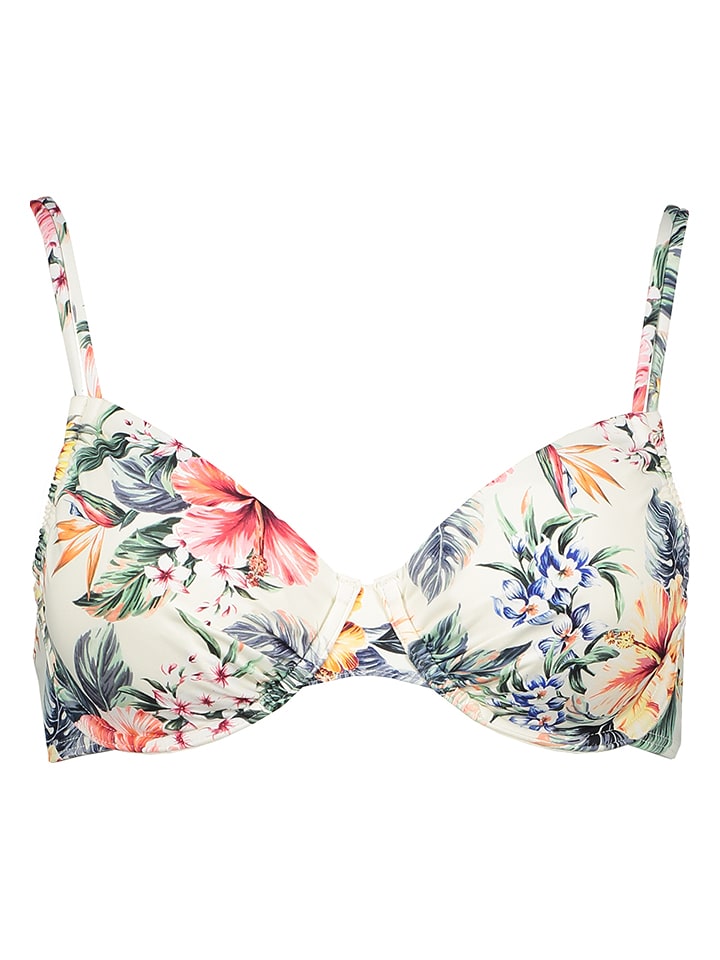 LASCANA Bikini-Oberteil in Creme/ Bunt - 44D-Cup