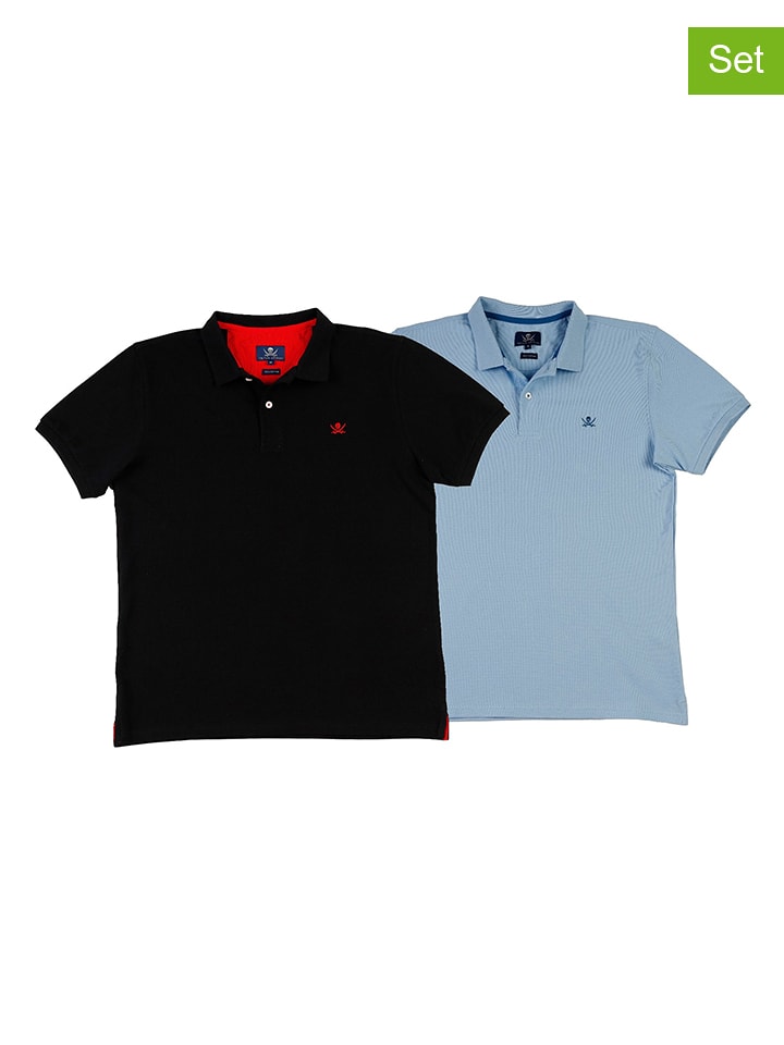 The Time of Bocha 2er-Set: Poloshirts in Hellblau/ Schwarz - 79% | Größe XL | Herren-plussize