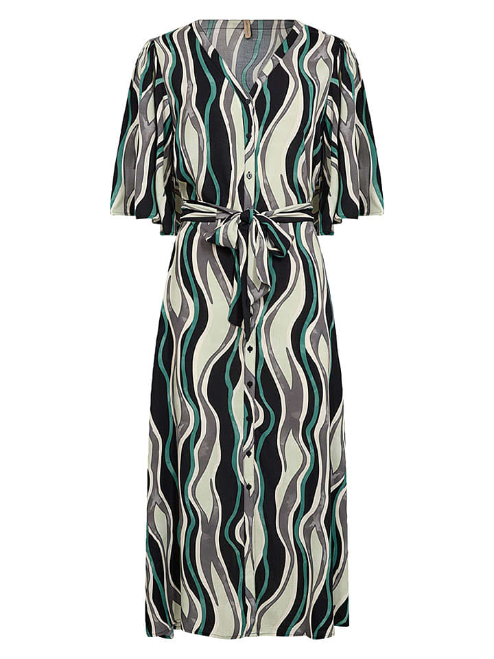 soyaconcept Kleid "Cammi" in Schwarz/ Hellgrün/ Grau - 44% | Größe XL | Damen-kleider