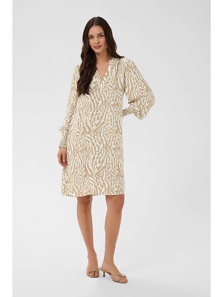 Kaffe Kleid in Beige/ Weiß - 47% | Größe 42 | Damen-kleider