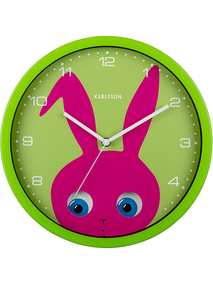 Karlsson Wanduhr "Bunny" in Grün/ Pink - Ø 30,8 cm - 64% | Wanddekoration