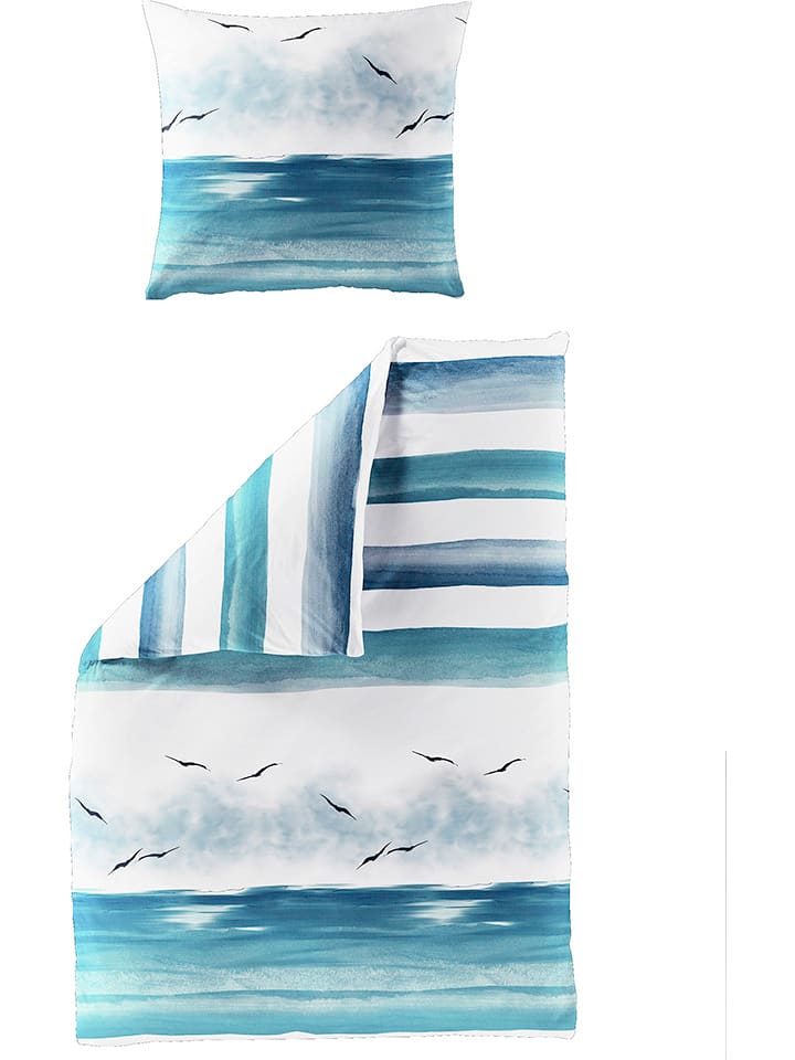 Bierbaum Seersucker-Bettwäsche-Set in Weiß/ Blau - 48% | Größe 135x200 cm | Bettwaesche-bettwaren