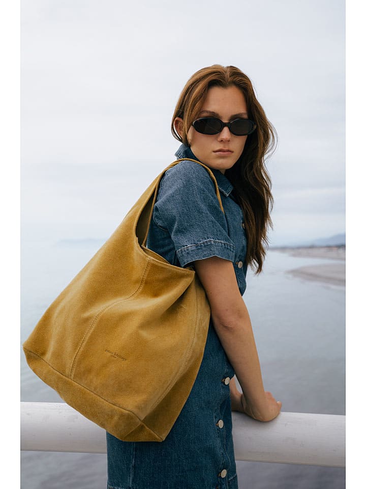 maison héritage PARIS Leder-Schultertasche "Viera" in Gelb - (B)35 x (H)25 x (T)1 cm - 74% | Damen-taschen