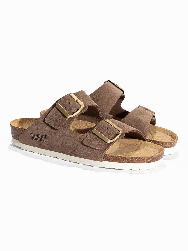 Sunbay Leder-Pantoletten "Trefle" in Taupe - 58% | Größe 37 | Damen-pantoletten