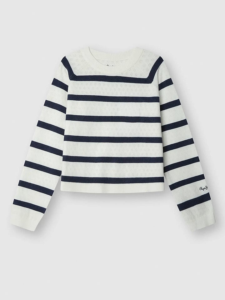 Pepe Jeans Pullover in Weiß/ Dunkelblau - 47% | Größe L | Damen-pullover-cardigans