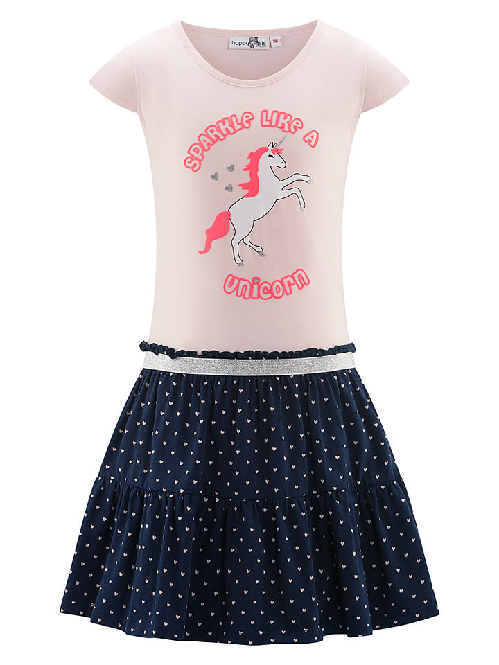 happy girls by Eisend Kleid in Rosa/ Dunkelblau - 60% | Größe 140 | Baby-kleider-roecke
