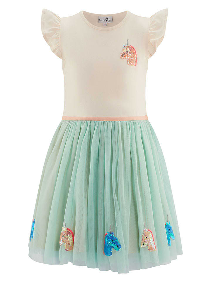 happy girls by Eisend Kleid in Beige/ Grün - 60% | Größe 140 | Baby-kleider-roecke