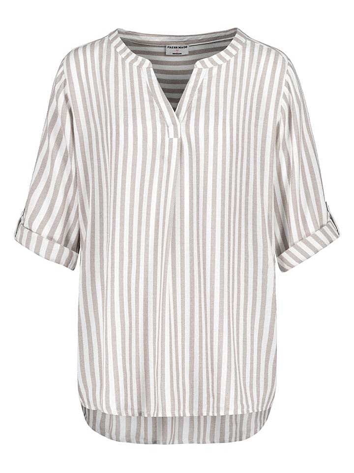 Fresh Made Bluse in Beige/ Weiß - 46% | Größe XL | Damen-blusen