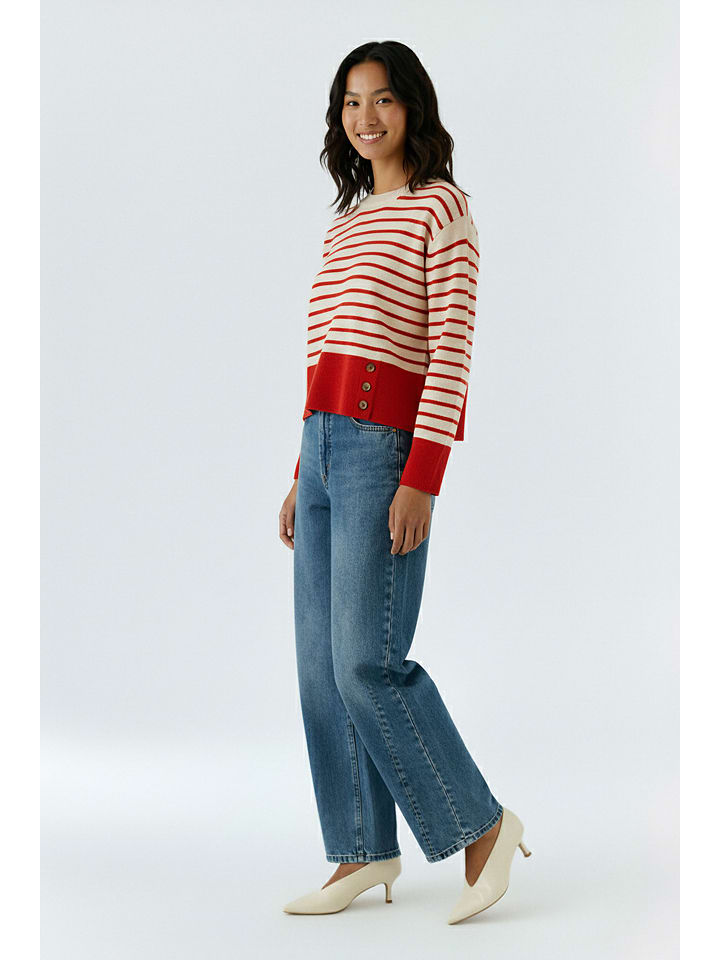 Oui Pullover in Rot/ Weiß - 72% | Größe 42 | Damen-pullover-cardigans