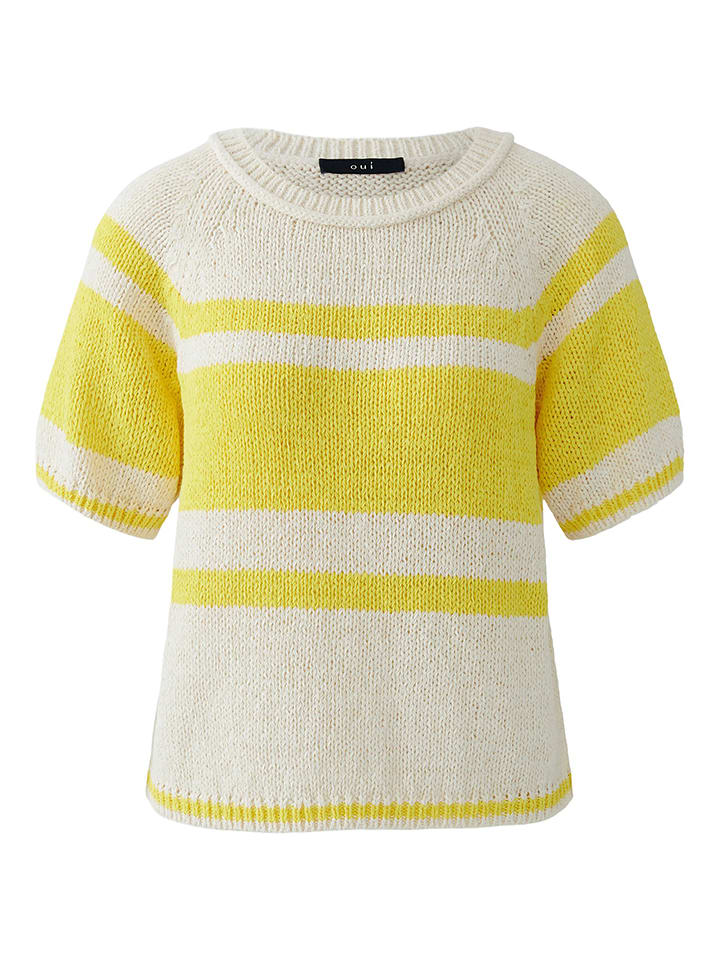 Oui Pullover in Gelb/ Weiß - 54% | Größe 36 | Damen-pullover-cardigans