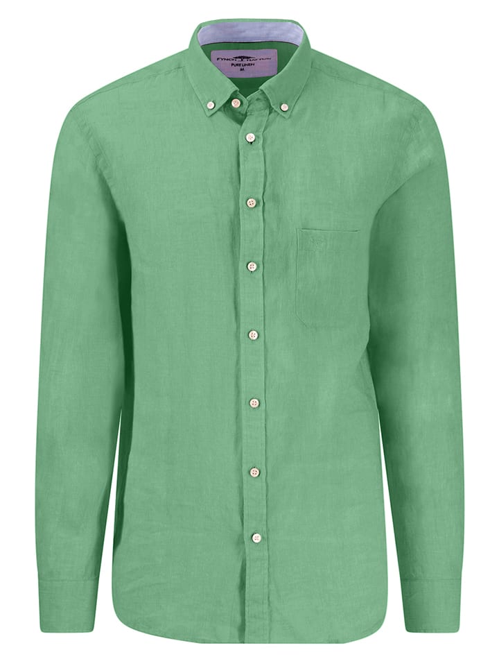 FYNCH-HATTON Leinen-Hemd - Casual fit - in Grün - 58% | Größe M | Herren-plussize