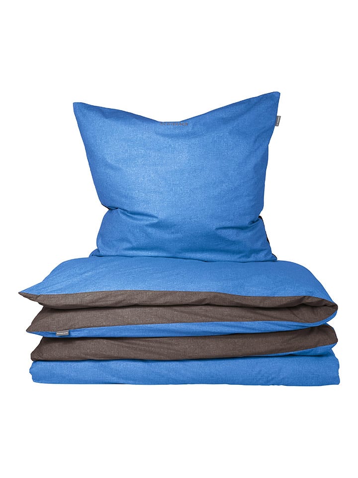 Schiesser Renforcé-Bettwäsche-Set in Blau/ Anthrazit - 49% | Größe 135x200 cm | Bettwaesche-bettwaren
