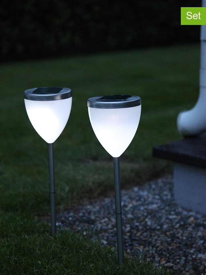 Best Season Solarne lampy ogrodowe LED (2 szt.) w kolorze srebrnym - wys. 34 cm rozmiar: onesize
