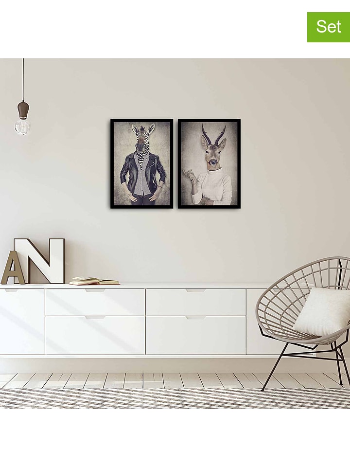 ABERTO DESIGN 2er-Set: Gerahmte Kunstdrucke - (B)35 x (H)50 cm - 67% | Wanddekoration