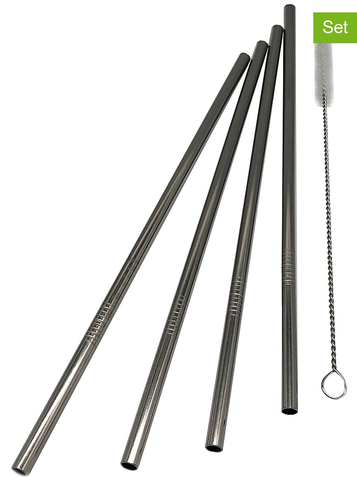 Steel-Function 5tlg. Set: Trinkhalme mit Reinigungsbürste - 25% | Gedeckter-tisch