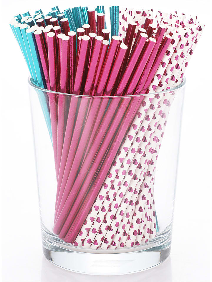 SUNNYSUE Papierowe słomki "Metallic" w kolorze różowo-turkusowym - dł. 20 cm rozmiar: onesize