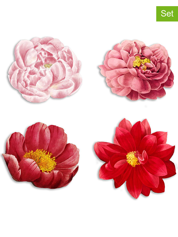 Madre Selva 4er-Set: Untersetzer "Spring Flowers" in Rot/ Rosa - Ø 12 cm - 40% | Aufbewahren-servieren